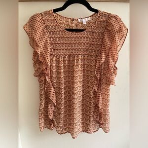 DR2 Peach Floral Ruffle Sleeve Blouse